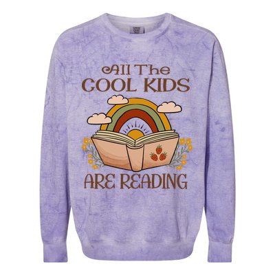 All The Cool Are Reading Gift For Reading Books Colorblast Crewneck Sweatshirt