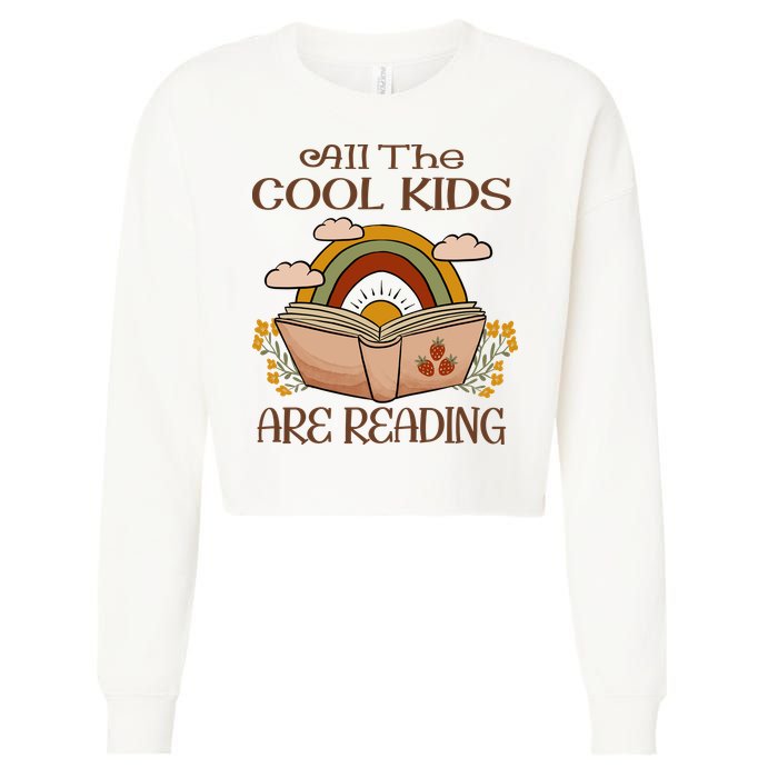 All The Cool Are Reading Gift For Reading Books Cropped Pullover Crew