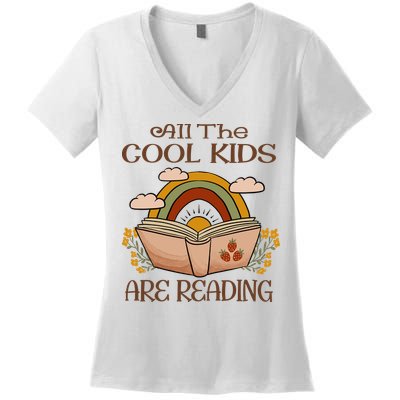 All The Cool Are Reading Gift For Reading Books Women's V-Neck T-Shirt