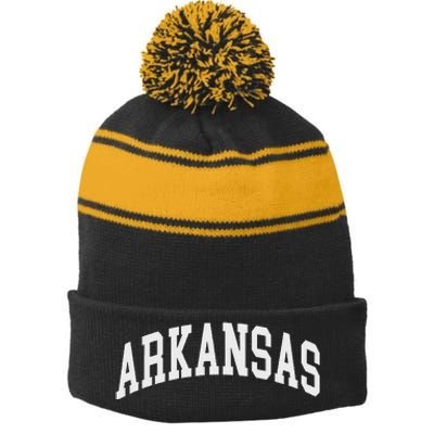 Arkansas Throwback Design Classic Stripe Pom Pom Beanie