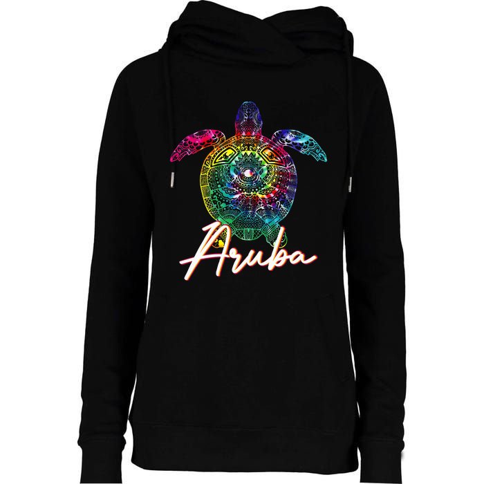 Aruba Tie Dye Sea Turtle Matching Family Vacation Womens Funnel Neck Pullover Hood