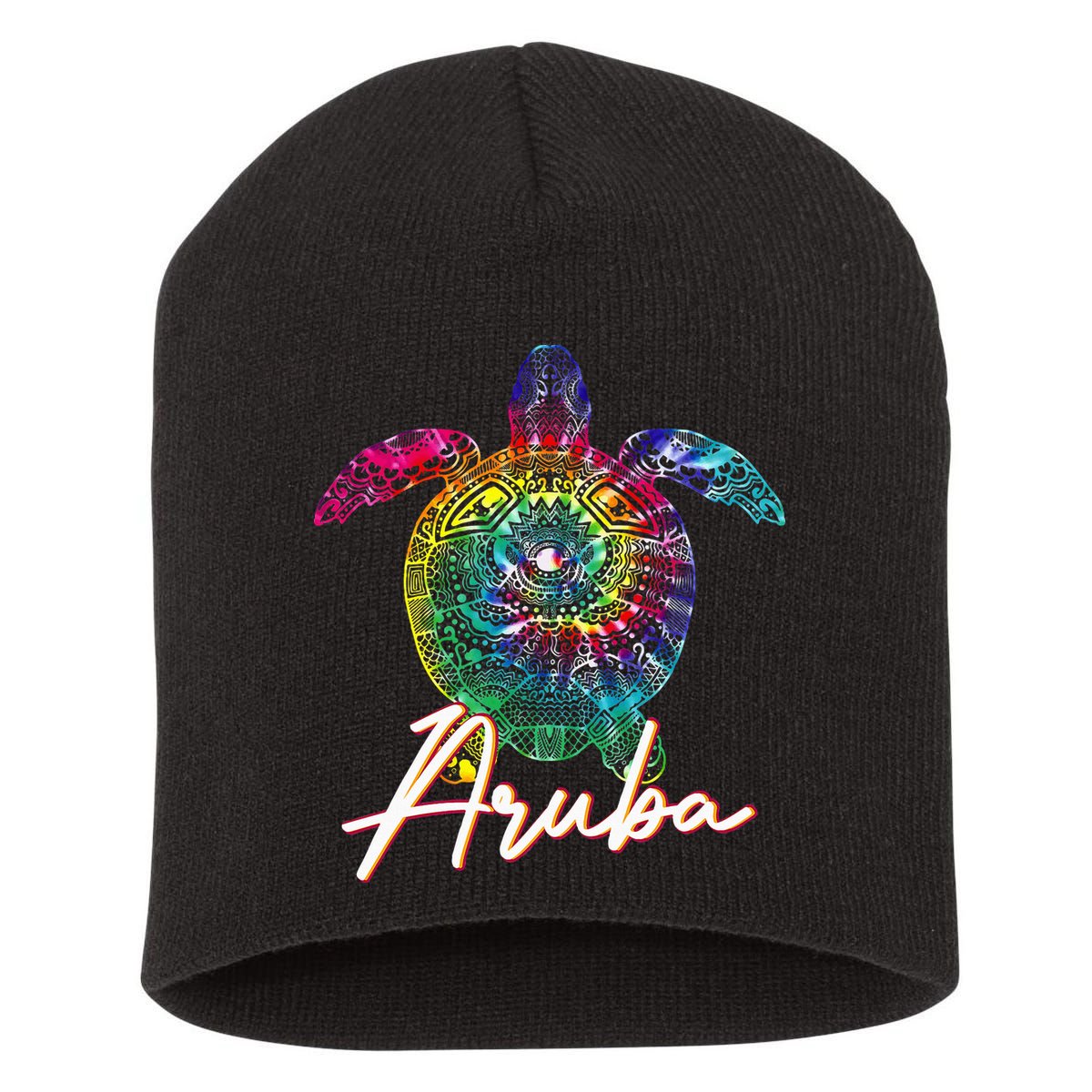 Aruba Tie Dye Sea Turtle Matching Family Vacation Short Acrylic Beanie