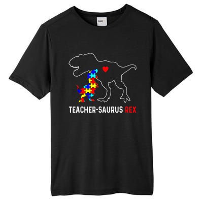 Autism Teacher Dinosaur Teachersaurus Rex Awareness Day Tall Fusion ChromaSoft Performance T-Shirt