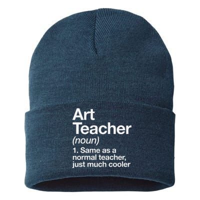 Art Teacher Definition Funny Back To School First Day Sustainable Knit Beanie