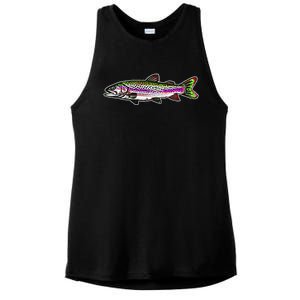 Abstract Trout Design Fly Fishing Trout Fisherman Ladies PosiCharge Tri-Blend Wicking Tank