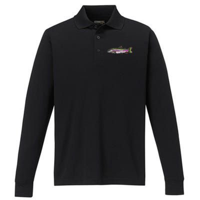 Abstract Trout Design Fly Fishing Trout Fisherman Performance Long Sleeve Polo