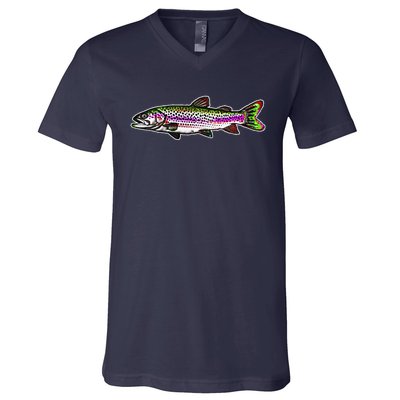 Abstract Trout Design Fly Fishing Trout Fisherman V-Neck T-Shirt