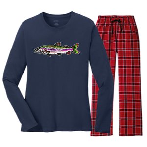 Abstract Trout Design Fly Fishing Trout Fisherman Women's Long Sleeve Flannel Pajama Set 