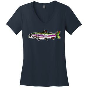 Abstract Trout Design Fly Fishing Trout Fisherman Women's V-Neck T-Shirt