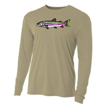 Abstract Trout Design Fly Fishing Trout Fisherman Cooling Performance Long Sleeve Crew