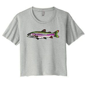 Abstract Trout Design Fly Fishing Trout Fisherman Women's Crop Top Tee