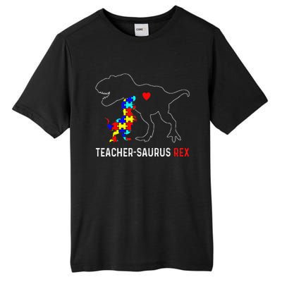 Autism Teacher Dinosaur Teachersaurus Rex Awareness Day Tall Fusion ChromaSoft Performance T-Shirt