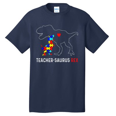 Autism Teacher Dinosaur Teachersaurus Rex Awareness Day Tall T-Shirt