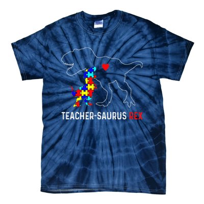 Autism Teacher Dinosaur Teachersaurus Rex Awareness Day Tie-Dye T-Shirt