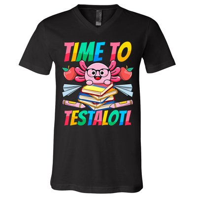 Axolotl Test Day Teacher Time To Testalotl Testing Day Women  V-Neck T-Shirt