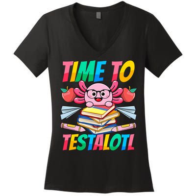 Axolotl Test Day Teacher Time To Testalotl Testing Day Women  Women's V-Neck T-Shirt