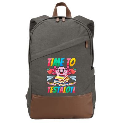 Axolotl Test Day Teacher Time To Testalotl Testing Day Women  Cotton Canvas Backpack