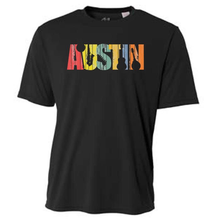 Austin Texas Distressed Vintage Musical Instrument Cooling Performance Crew T-Shirt