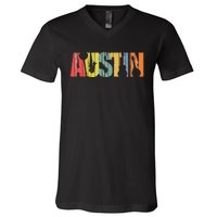 Austin Texas Distressed Vintage Musical Instrument V-Neck T-Shirt