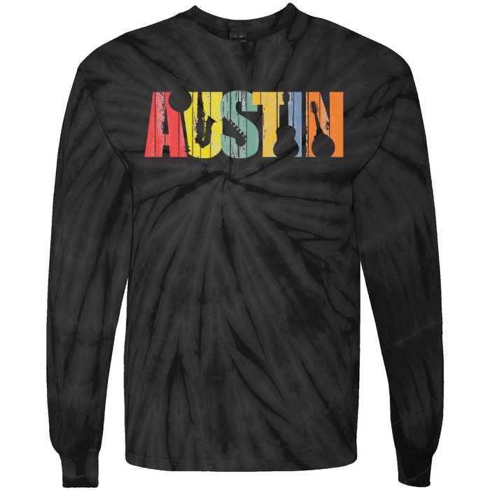 Austin Texas Distressed Vintage Musical Instrument Tie-Dye Long Sleeve Shirt