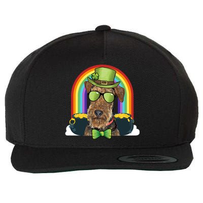 Airedale Terrier Dog Leprechaun Funny St Patricks Day Gift Wool Snapback Cap