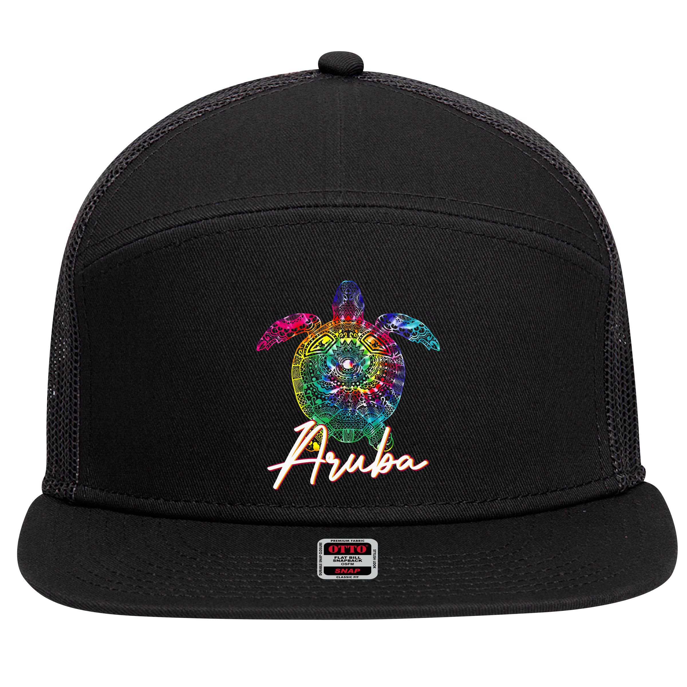 Aruba Tie Dye Sea Turtle Matching Family Vacation 7 Panel Mesh Trucker Snapback Hat