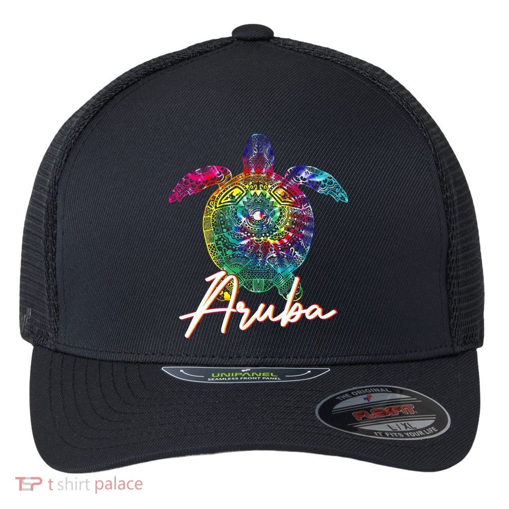 Aruba Tie Dye Sea Turtle Matching Family Vacation Flexfit Unipanel Trucker Cap