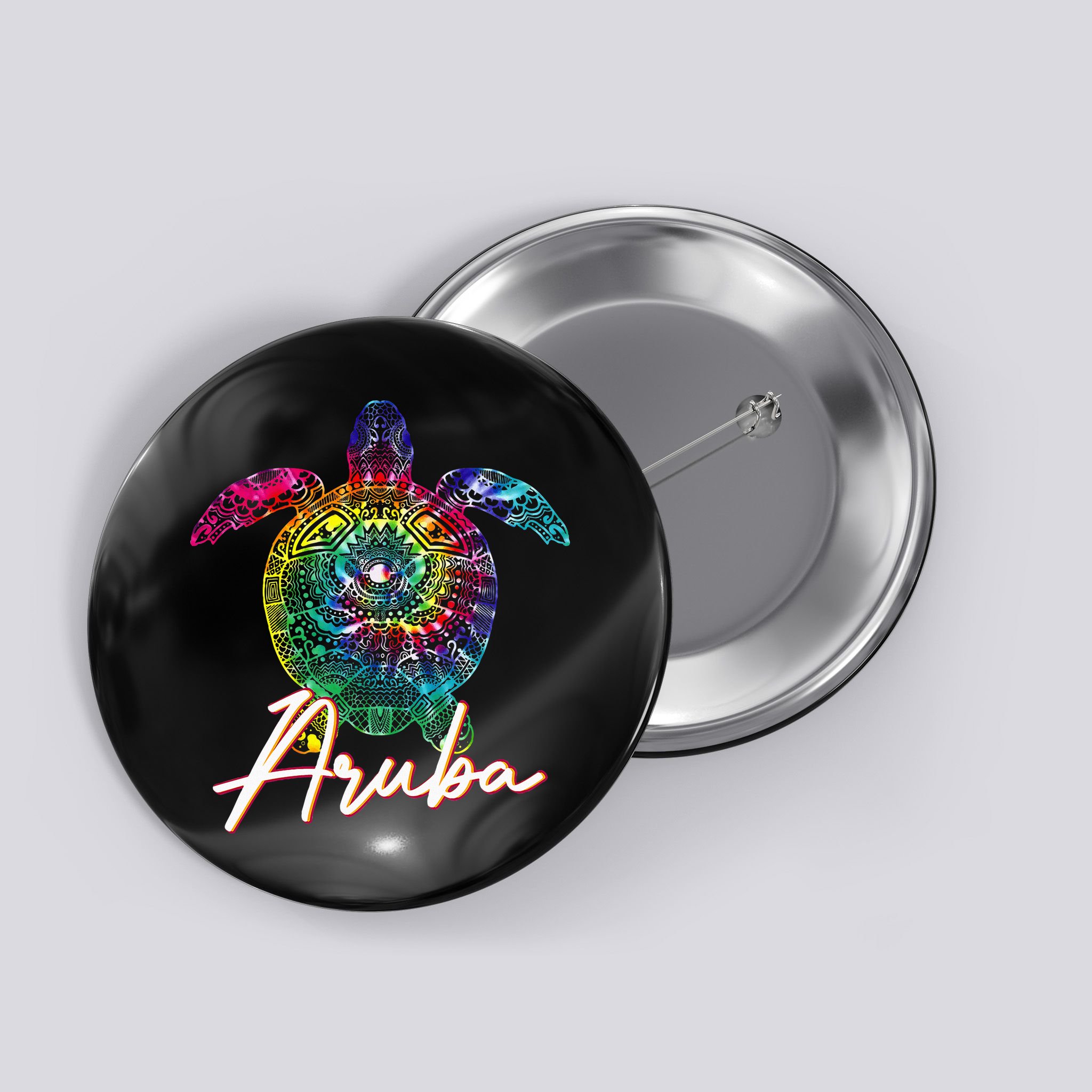 Aruba Tie Dye Sea Turtle Matching Family Vacation Button