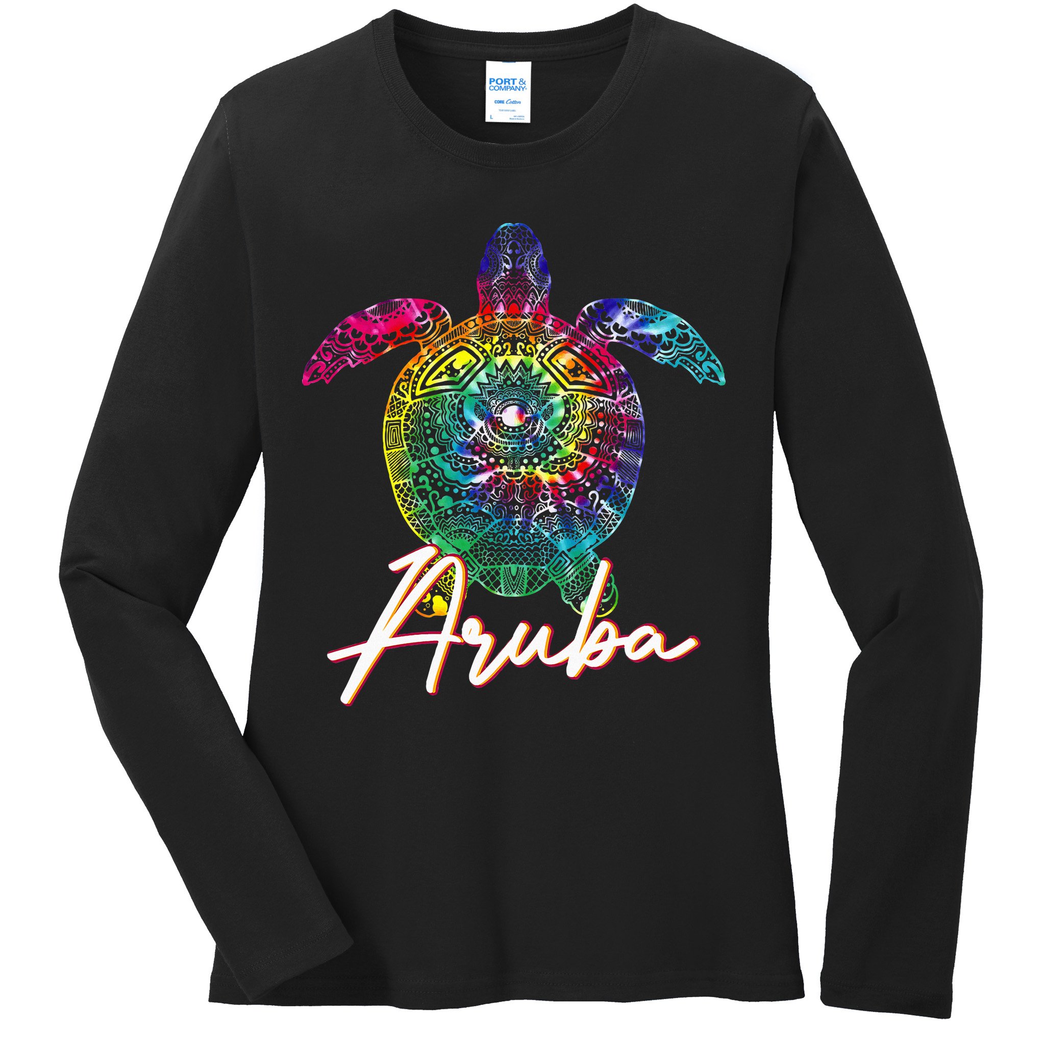 Aruba Tie Dye Sea Turtle Matching Family Vacation Ladies Long Sleeve Shirt