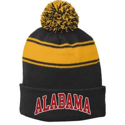 Alabama Throwback Design Print Classic Stripe Pom Pom Beanie