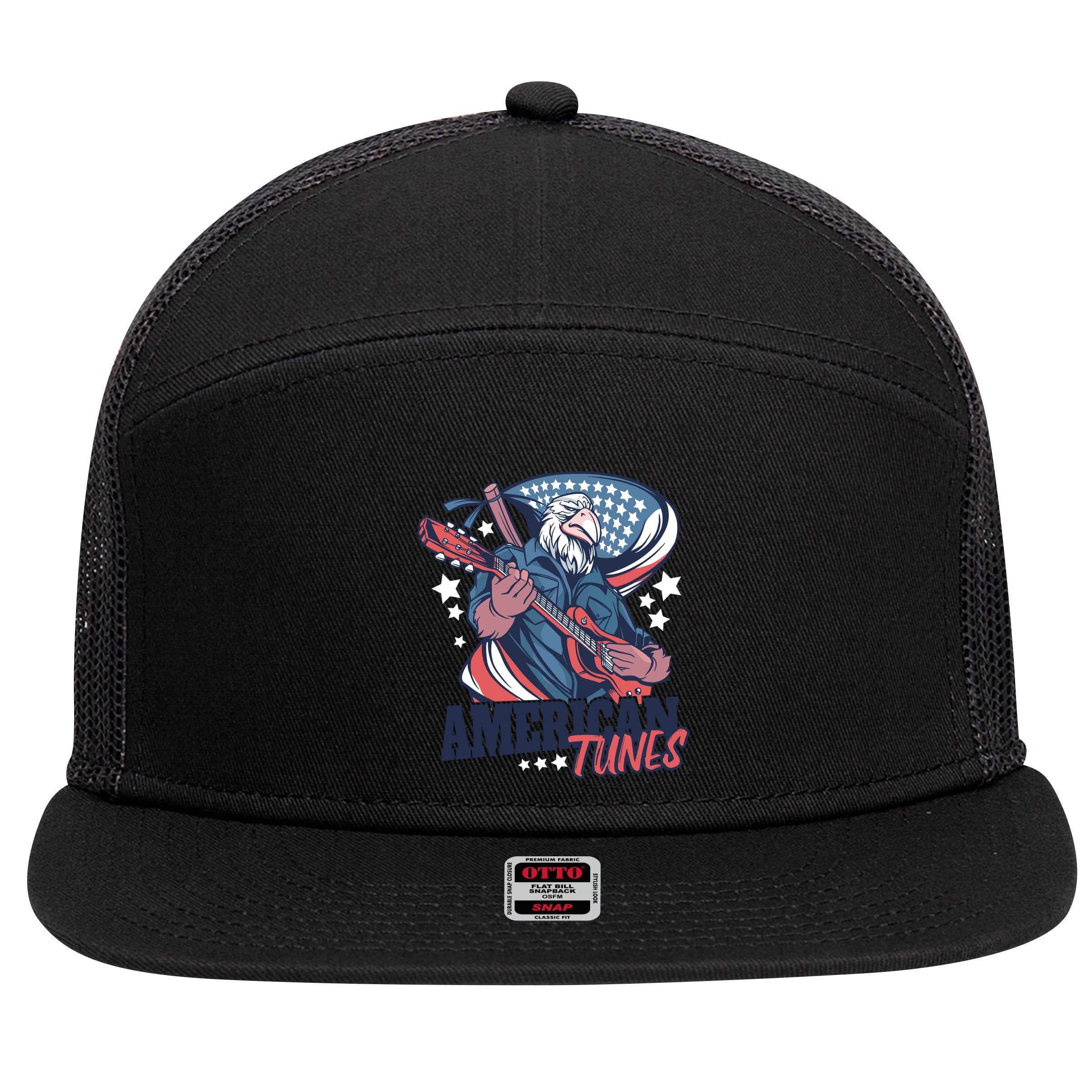 American Tunes Eagle Guitar 7 Panel Mesh Trucker Snapback Hat