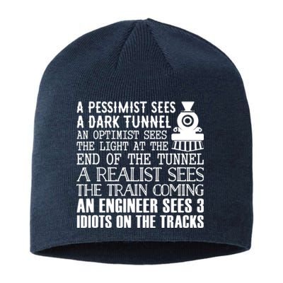 A Train Engineer And 3 Idiots Funny Joke Sustainable Beanie