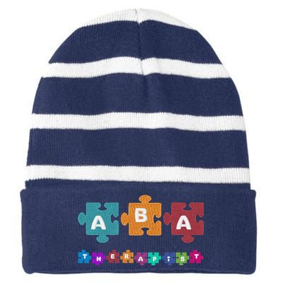 ABA Therapist Educate Behavior Analyst Autism Therapy RBT Striped Beanie with Solid Band