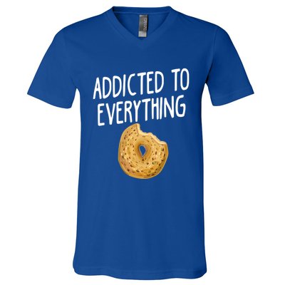 Addicted To Everything Quote Bagel Lover Gift V-Neck T-Shirt