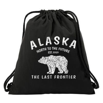 Alaska TheLast Frontier Est. 1959 Mountains Nature Grizzly Drawstring Bag