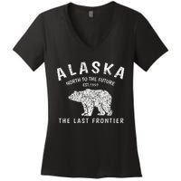 Alaska TheLast Frontier Est. 1959 Mountains Nature Grizzly Women's V-Neck T-Shirt