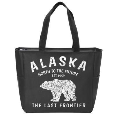 Alaska TheLast Frontier Est. 1959 Mountains Nature Grizzly Zip Tote Bag