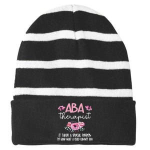 ABA Therapist Flower Applied Behavior Analysis ABA Therapy Striped Beanie with Solid Band