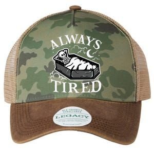 Always Tired Funny Skeleton Sleeping Coffin Legacy Tie Dye Trucker Hat