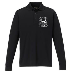 Always Tired Funny Skeleton Sleeping Coffin Performance Long Sleeve Polo