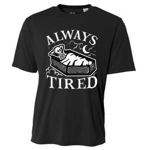 Always Tired Funny Skeleton Sleeping Coffin Cooling Performance Crew T-Shirt