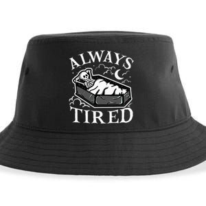 Always Tired Funny Skeleton Sleeping Coffin Sustainable Bucket Hat