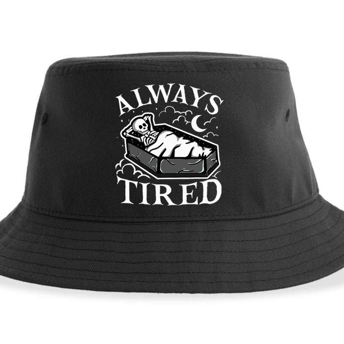 Always Tired Funny Skeleton Sleeping Coffin Sustainable Bucket Hat