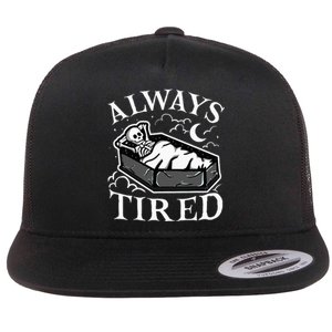 Always Tired Funny Skeleton Sleeping Coffin Flat Bill Trucker Hat