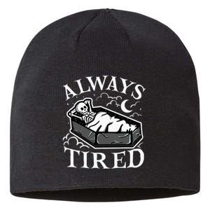 Always Tired Funny Skeleton Sleeping Coffin Sustainable Beanie