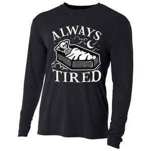 Always Tired Funny Skeleton Sleeping Coffin Cooling Performance Long Sleeve Crew