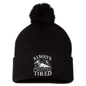 Always Tired Funny Skeleton Sleeping Coffin Pom Pom 12in Knit Beanie