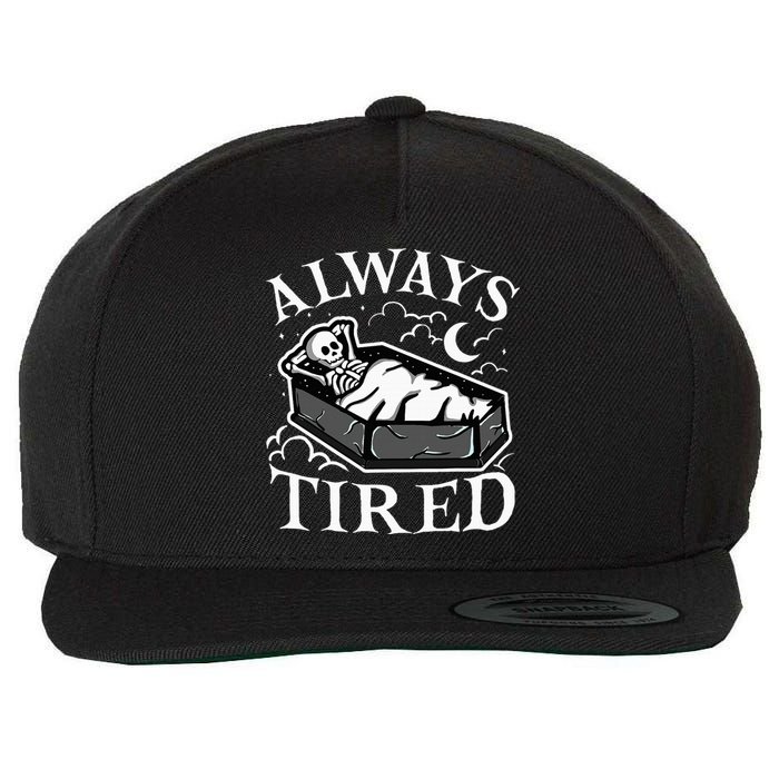 Always Tired Funny Skeleton Sleeping Coffin Wool Snapback Cap