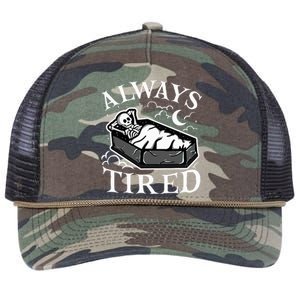 Always Tired Funny Skeleton Sleeping Coffin Retro Rope Trucker Hat Cap