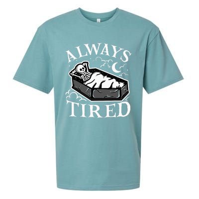 Always Tired Funny Skeleton Sleeping Coffin Sueded Cloud Jersey T-Shirt